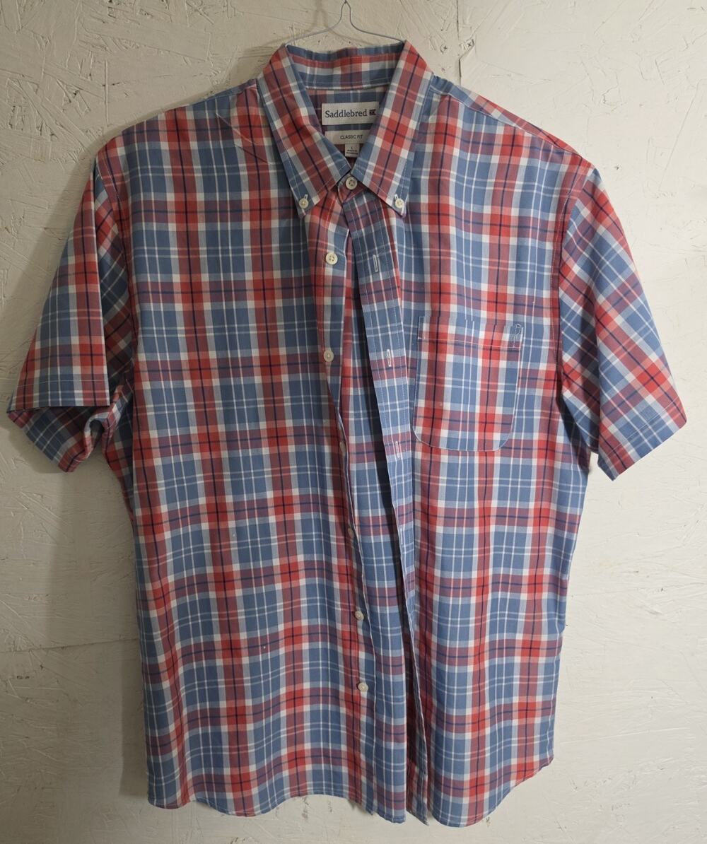 Saddlebred Mens Short Sleeve Shirt Plaid Size Large